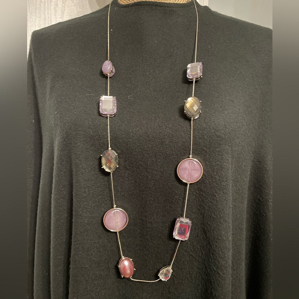 Chico's Purple and Silver Long-Strand Necklace